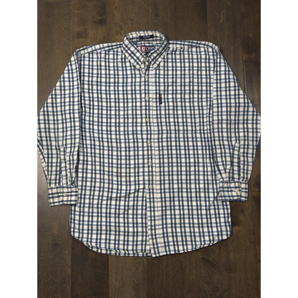 Chaps Ralph Lauren Shirt Mens Long Sleeve Button Down‎ Blue Plaid Size M Pocket - Picture 2 of 7